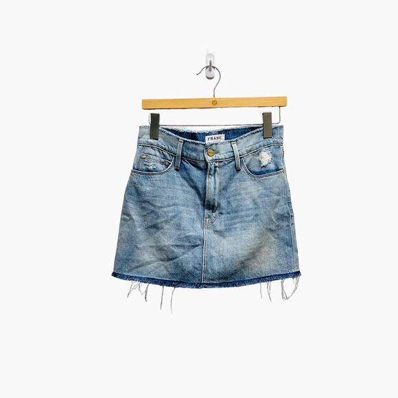 Frame Denim Frayed Mini Denim Skirt Sawyer Size 25 - Picture 4 of 11